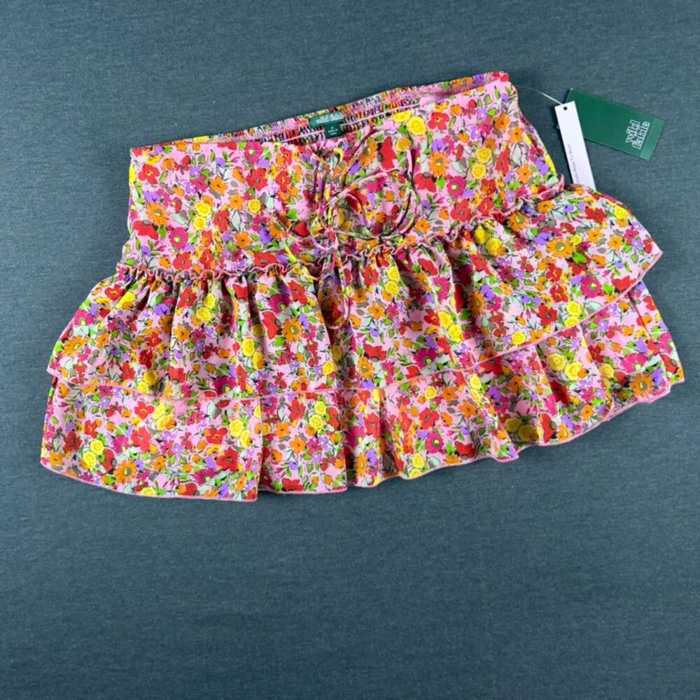 NWT Wild Fable Pink Floral Tiered Ruffle Mini Skirt Tube Top M
